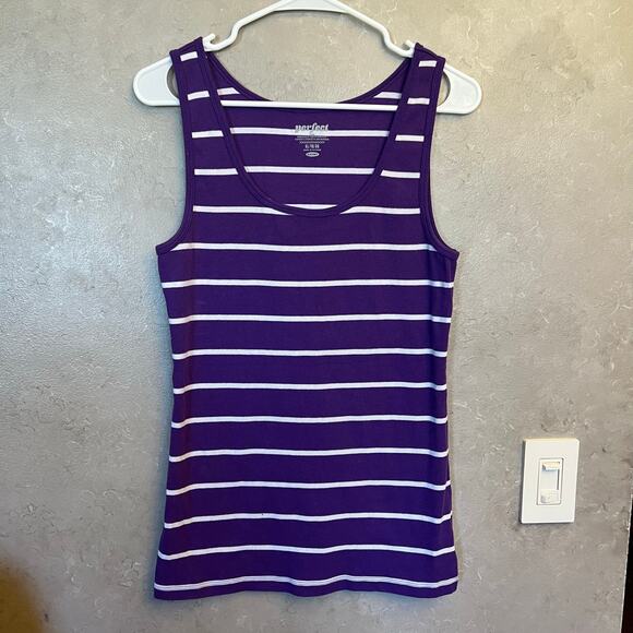 Y2K Old Navy The Perfect Tank Top XL Purple White Stripe Sleeveless Stretchy - Picture 2 of 8